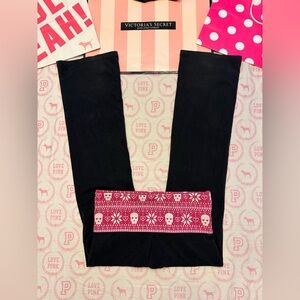VS PINK VINTAGE Y2K FOLDOVER FLARE YOGA PANTS LEGGINGS FAIR ISLE SKULL DOG RARE